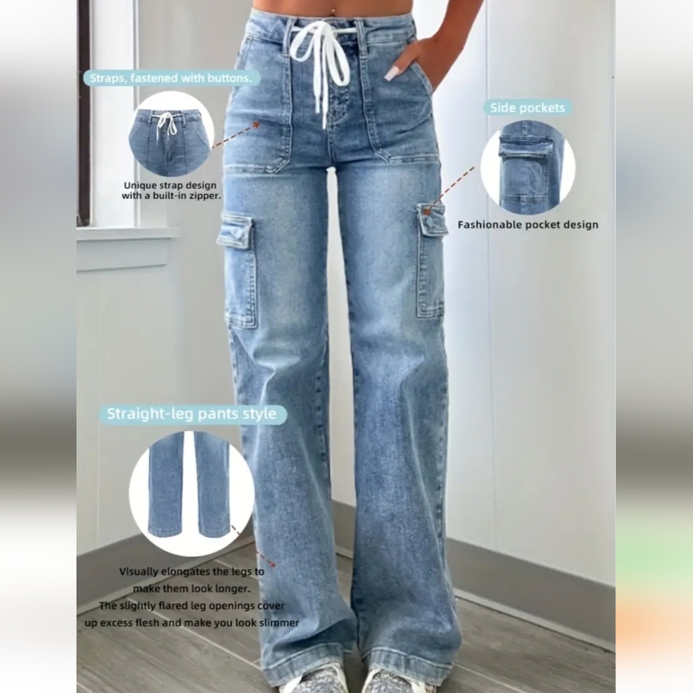 🐎NEW! Women's Straight Leg Cargo Jeans Sz 12/XL - Picture 1 of 6